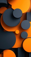 Poster - 3D orange and grey geometric shapes abstract background for mobile screens and design