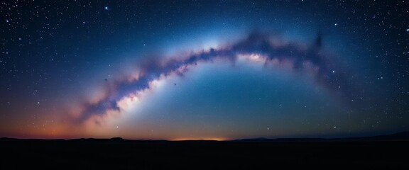 Wall Mural - Vast Milky Way arching over dark landscape, stars glittering,  field,  desert
