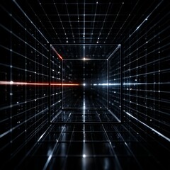 Leinwandbilder - Abstract Cube in a Dark Grid: Light and Geometry Combine in a Modern, Technological Rendering