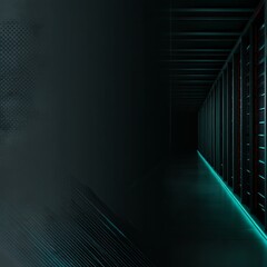 Fototapete - Server Room Tunnel: Dark Data Center with Glowing Edge Light and Dim Red Displays - Digital Infrastructure 
