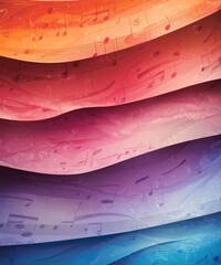 Poster - Vibrant colorful background featuring musical notes in various sizes and styles creating harmony