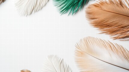 Poster - A clean white background featuring various feathers that showcase a spectrum of colors and shapes