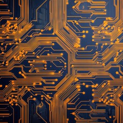 Poster - Detailed close-up of a circuit board featuring rich orange and black colors illustrating technology