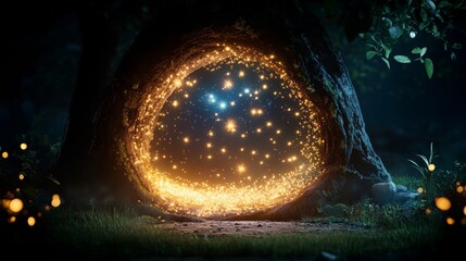 Wall Mural - Enchanted tree portal glowing with magical lights