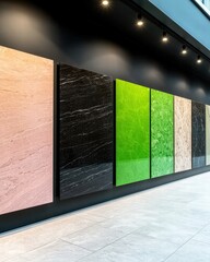 Poster - A wall displaying an exquisite variety of marble tiles showcasing unique designs and colors