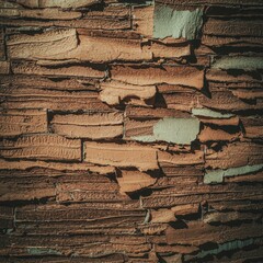 Poster - A distressed brick wall with peeling paint revealing layers of color and texture in urban setting