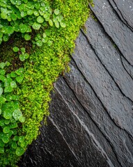 Poster - Close-up of water droplets glistening on the surface of a lush green plant after rainfall