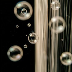 Poster - Colorful soap bubbles floating gracefully in the air against a bright background creating a joyful scene