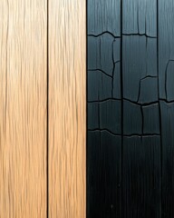 Poster - Abstract wood panel featuring a bold black and white stripe pattern on a wooden surface