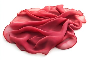 Poster - A softly draped red chiffon scarf isolated on a white background creating delicate folds and shadows