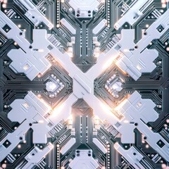 Poster - High-tech computer circuit with illuminated pattern of light creating a futuristic atmosphere