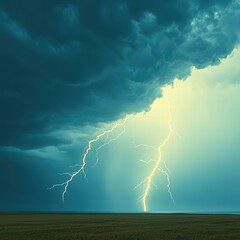 Poster - Dramatic lightning storm illuminating the dark sky with striking bolts and intense weather patterns