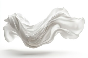 Poster - Flowing white fabric suspended in air against a plain white background in studio shot style