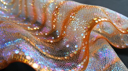 Shimmering, iridescent, flowing orange fabric