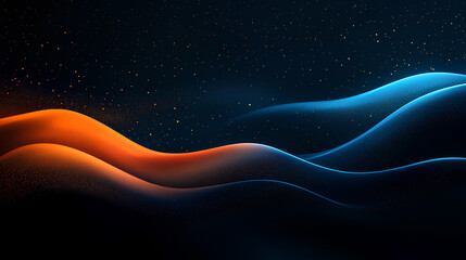 Poster - dark grainy background, orange blue glowing abstract shape black noise texture backdrop wide banner 