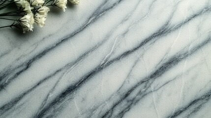 Poster - Elegant floral display on a polished marble table surface creating a charming and inviting atmosphere