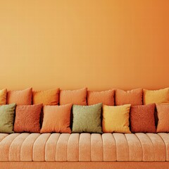 Poster - Plush couch surrounded by many soft pillows, creating a luxurious and comfortable living room setting