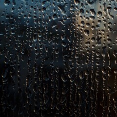 Poster - Close-up of raindrops on a window pane creating a beautiful pattern and reflective surface effect