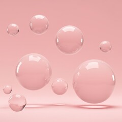 Poster - Floating Pink Bubbles Abstract Background Minimalist Design Art Illustration