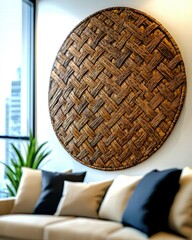 Poster - A spacious living room featuring a large round wall art that captivates the eye and enhances style