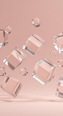 Poster - Abstract 3D Render: Floating Glass Cubes in a Gentle Rose Gold Setting