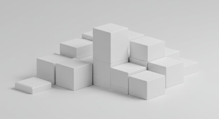 Poster - Abstract White Cube Composition Minimalist 3D Render Geometric Shapes Modern Art Design Background