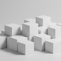 Poster - Abstract White Cube Composition Minimalist Geometric 3D Render Design Background