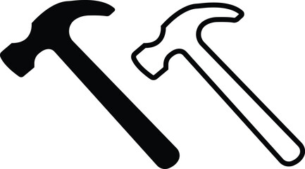 Poster - Carpenter hammer icons set black flat, outline styles. Hammer tool used for construction or repair. Judge gavel sign, symbols for graphic and web designs collection isolated on transparent background.