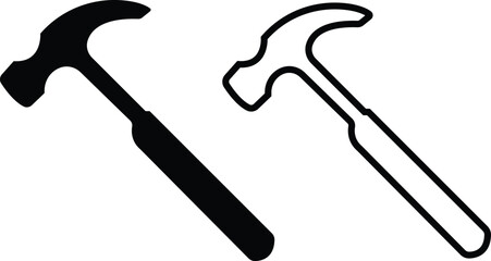 Poster - Carpenter hammer icons set black flat, outline styles. Hammer tool used for construction or repair. Judge gavel sign, symbols for graphic and web designs collection isolated on transparent background.