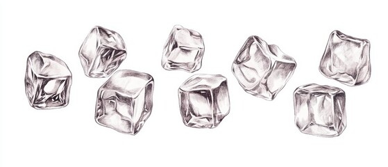 Poster - Captivating ice cubes sketch on white black and white style displaying artistic refreshment concept purity for creative project background