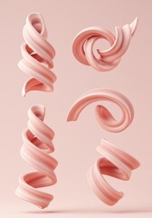 Poster - Abstract Pink Swirls: Elegant 3D Render of  Fluid Forms on Pastel Background