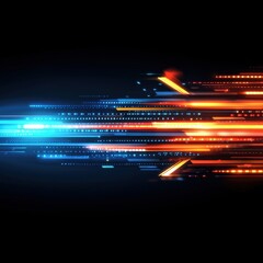 Poster - Dynamic flow of orange and blue light streams cutting across a dark backdrop in digital style motion