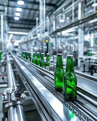 Poster - Green Glass Bottle Production on Automated Conveyor Belt in a Modern Factory Industrial Setting