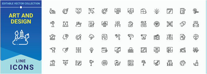 Fototapete - Art And Design simple icon set. Graphic vector icon set. Collection for mobile and web apps. Related to digital, brush, graphic, paint, artistic, draw, art. Pixel perfect. Vector illustration.