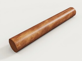Poster - Cylindrical wooden rod on clean white surface presenting warm color tone in neutral background studio