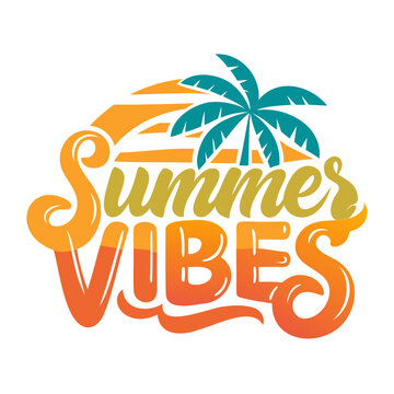 Simple Typography T-Shirt Design with Summer Vibes Text and Sunset