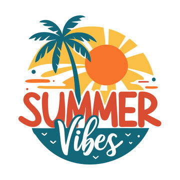 Vintage Summer Vibes T-Shirt Design with Sunset and Nature Elements