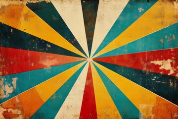 Poster - Colorful retro background radiating from central point on grunge texture