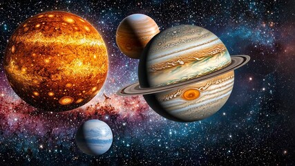 Wall Mural - Stunning Solar System with Colorful Planets and Cosmic Background