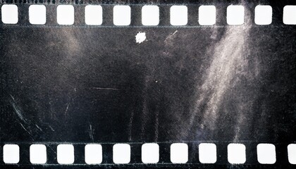 Poster - grunge black film strip texture with white sprockets for vintage photo overlays, web backgrounds, print media, branding projects, graphic design

