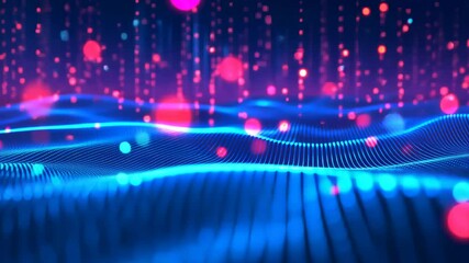 Wall Mural - Abstract Colorful Waves with Glowing Particles in Dark Background