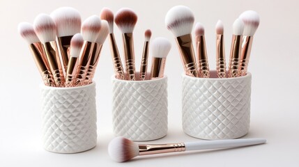 Poster - Elegant Makeup Brushes in Stylish White Holders for Beauty Lovers