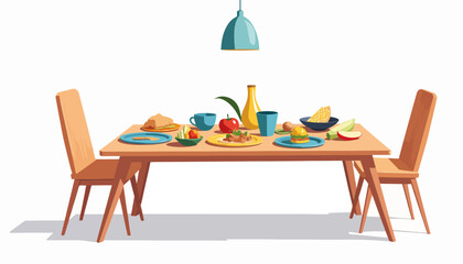Poster - Creative lunch table setting with geometric dishes, minimalistic design
