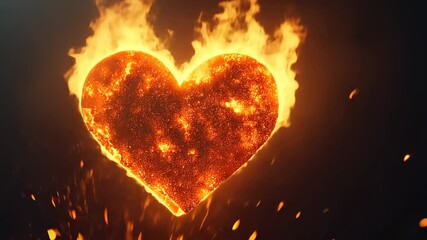 Wall Mural - Fiery Heart with Flames and Sparks on Dark Background