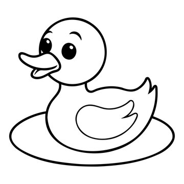 Cartoon Baby Duck Sitting in Water Black Outline PNG on transparent background