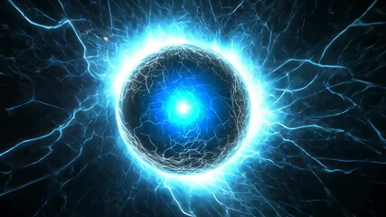 Wall Mural - Electric Energy Surge in a Luminous Blue Sphere with Radiating Light