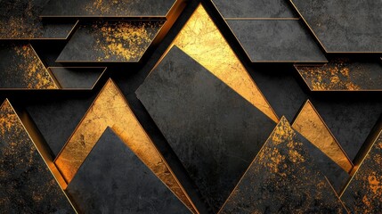 Poster - Dark geometric design with metallic golden edges and embossed triangle forms