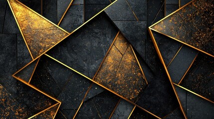 Poster - Dark geometric design with metallic golden edges and embossed triangle forms