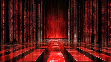  - Intense red-hued matrix background, cyber theme with dynamic vertical lines