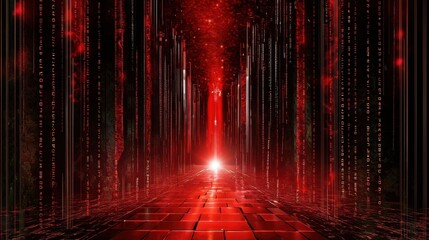  - Intense red-hued matrix background, cyber theme with dynamic vertical lines